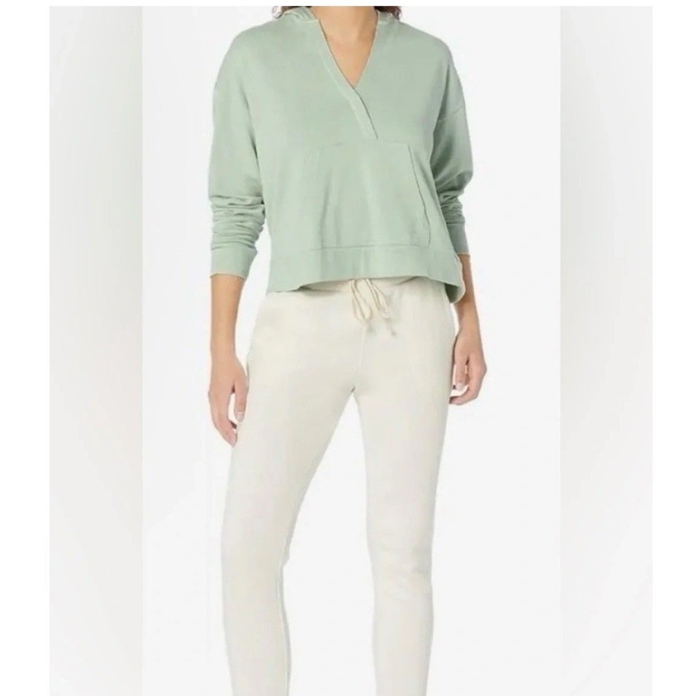 Sweaty Betty Restful After Class Hoodie Sage Green V-Neck Thumbhole Sweatshirt S